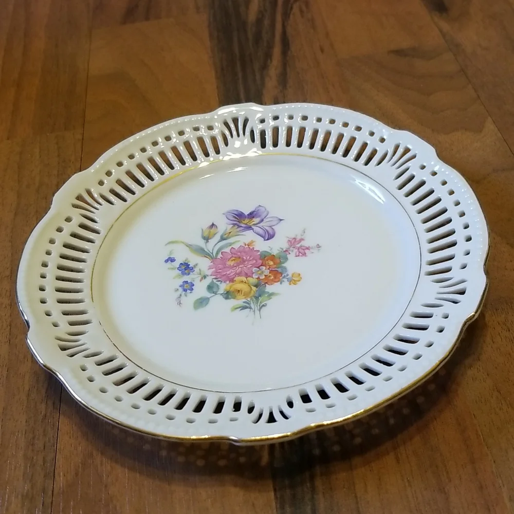 Floral Porcelain Plate Schwarzenhammer Bavaria Germany Reticulated Edge